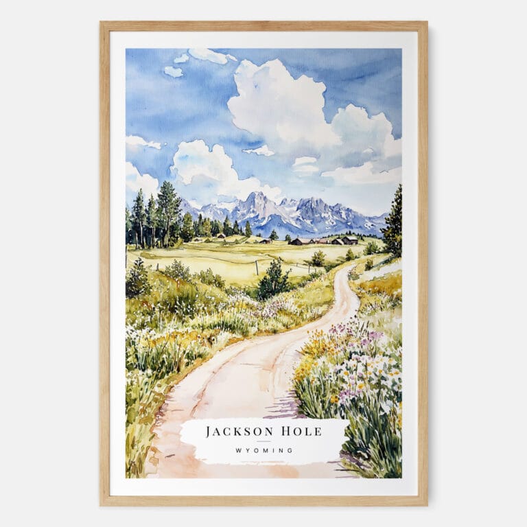 Jackson Hole Nature Watercolor Art Print - Main - Wood Frame