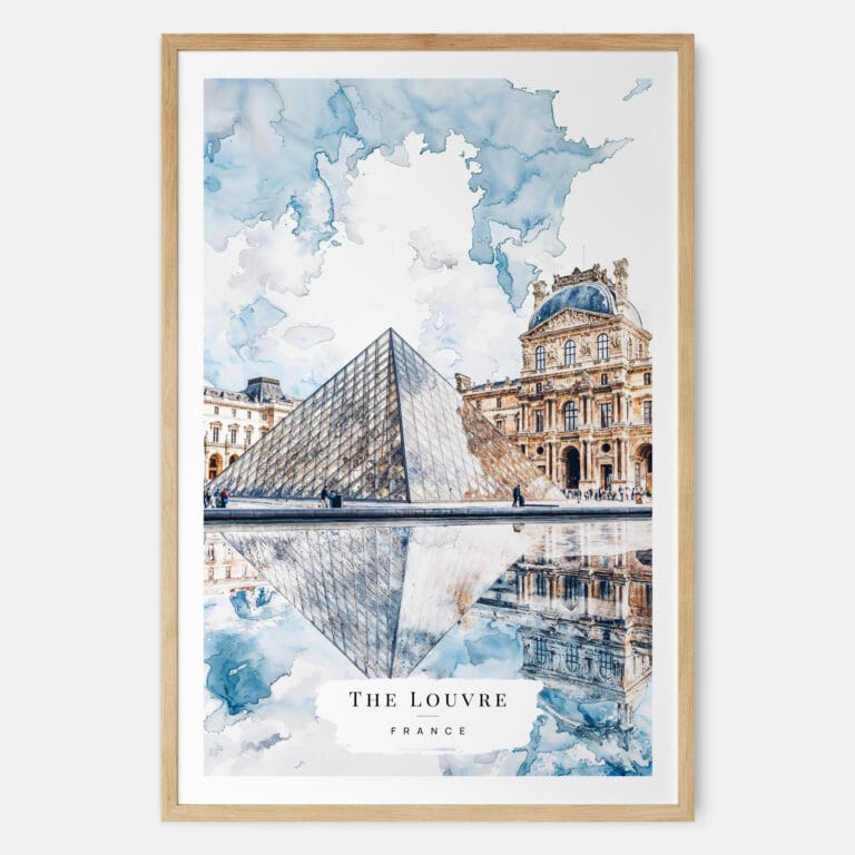 Louvre Watercolor Art Print - Main - Wood Frame