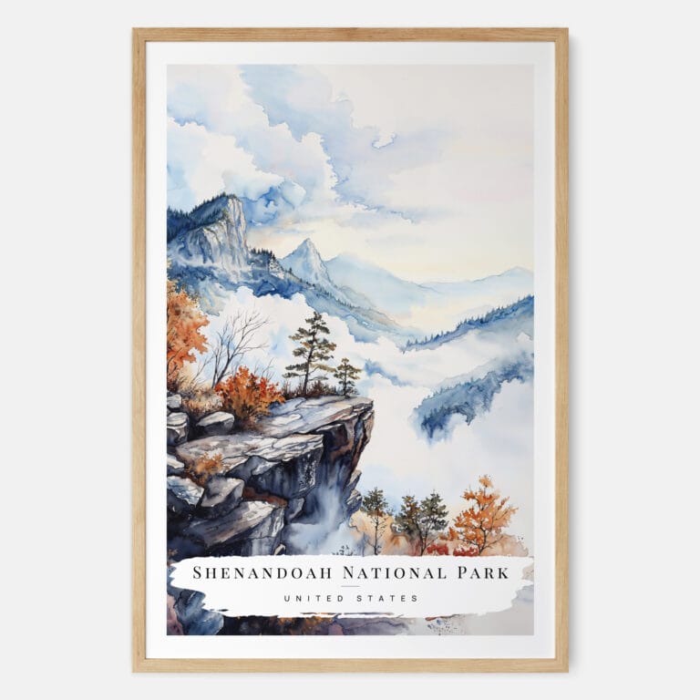 Shenandoah National Park Watercolor Art Print - Main - Wood Frame