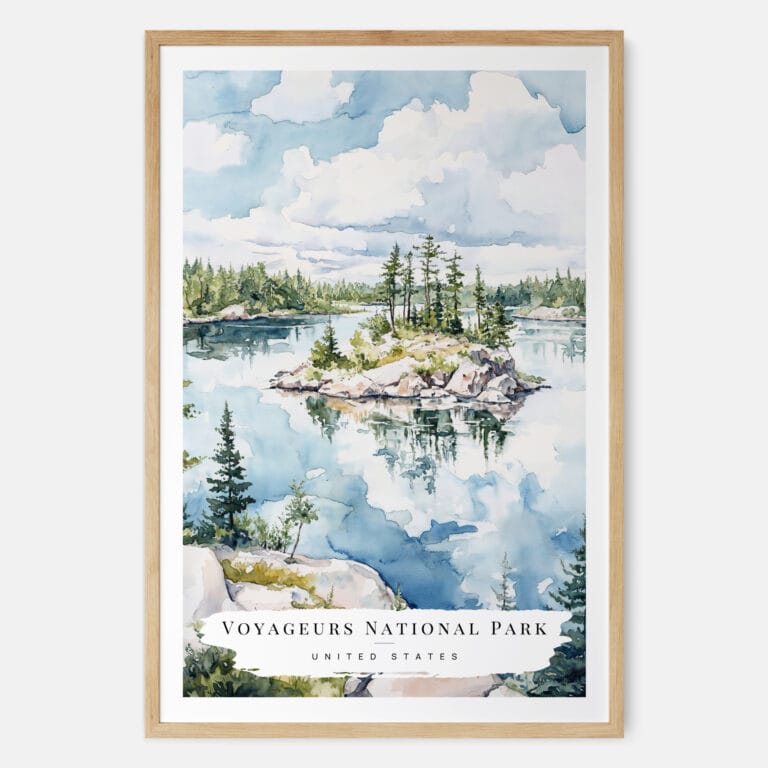 Voyageurs national park Watercolor Art Print - Main - Wood Frame