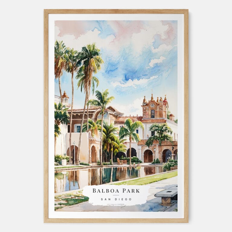 00 - Balboa Park Watercolor Art Print - Main - Wood Frame