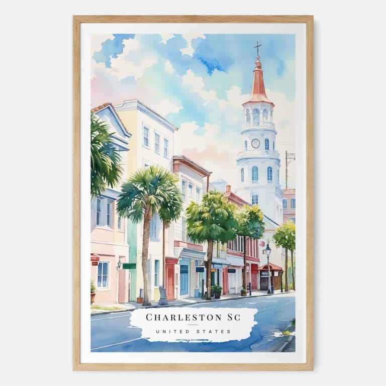 00 - Charleston SC Watercolor Art Print - Main - Wood Frame