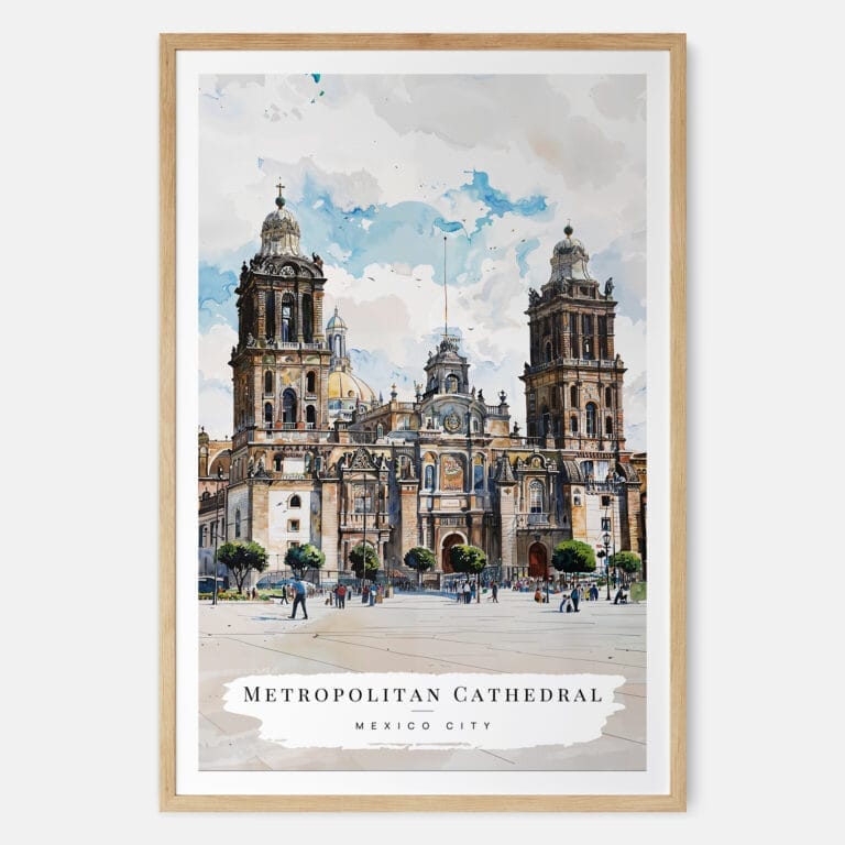 00 - Mexico Metropolitan Cathedral Watercolor Art Print - Main - Wood Frame