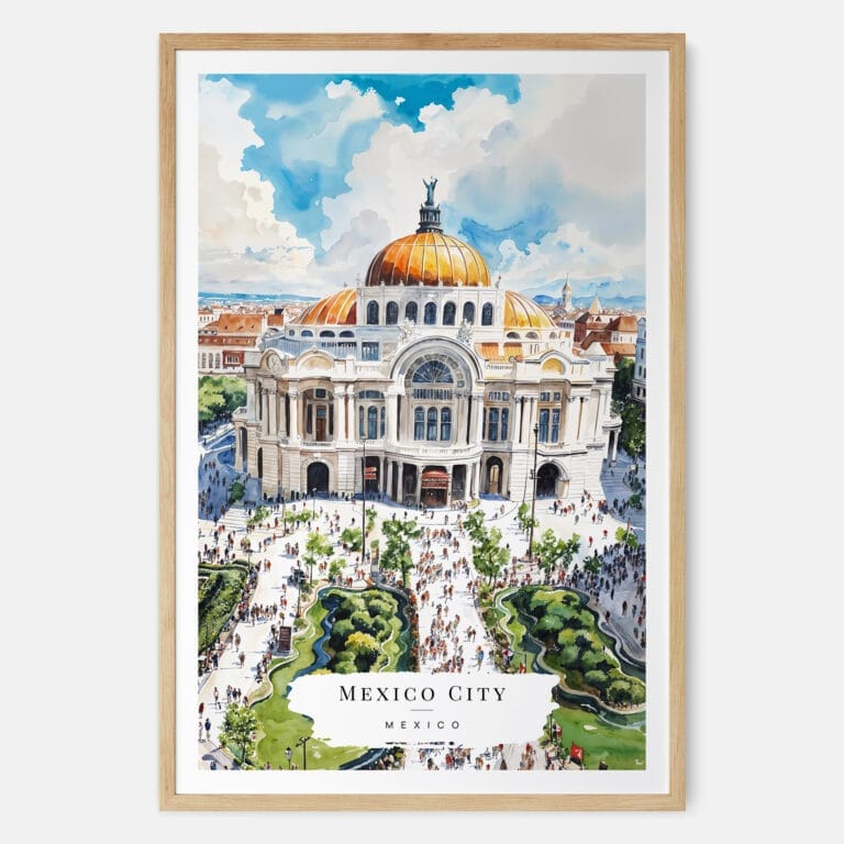 00 - Mexico Palacio de Bellas Artes Watercolor Art Print - Main - Wood Frame