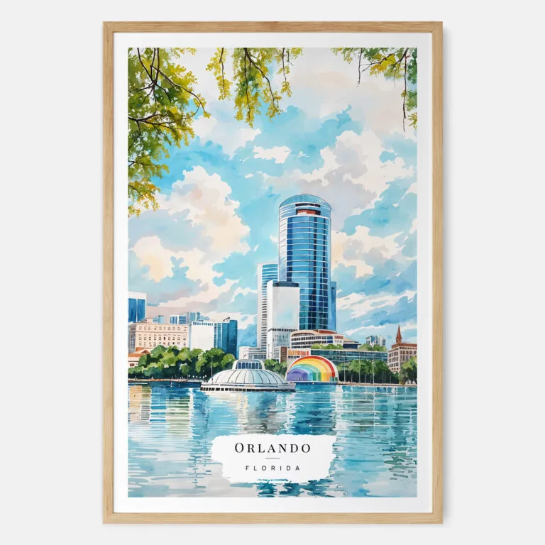 00 - Orlando Florida Watercolor Art Print - Main - Wood Frame