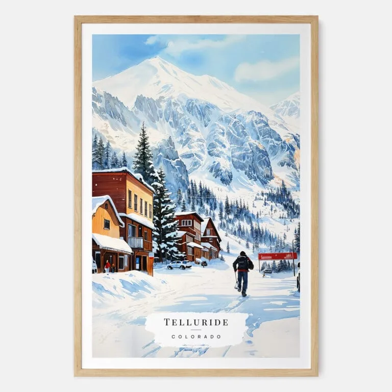 00 - Telluride Colorado Watercolor Art Print - Main - Wood Frame