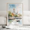 01 - Framed Bangkok Wat Arun Watercolor Wall Art leaning against couch - Portrait