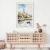 02 - Bangkok Wat Arun Watercolor Art Print Hanging above Shelf