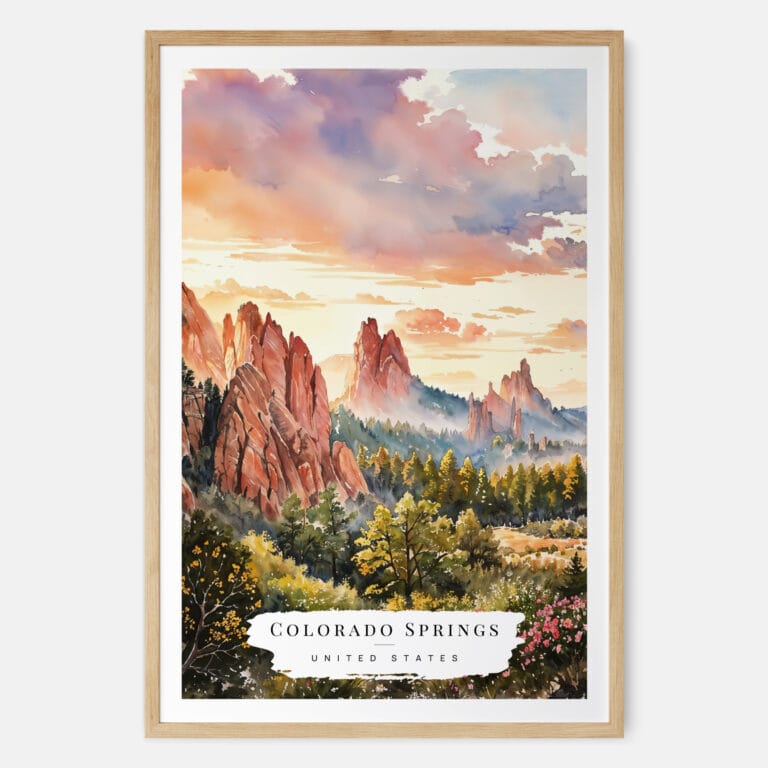 Colorado Springs Watercolor Art Print - Main - Wood Frame