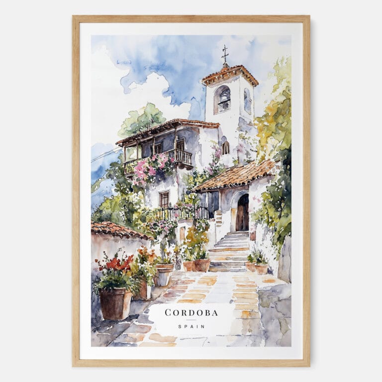 Cordoba Spain Watercolor Art Print - Main - Wood Frame