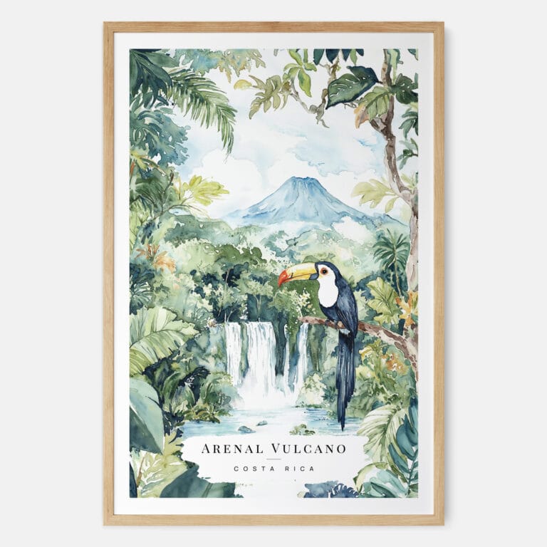 Costa Rica Arenal Vulcano Watercolor Art Print - Main - Wood Frame