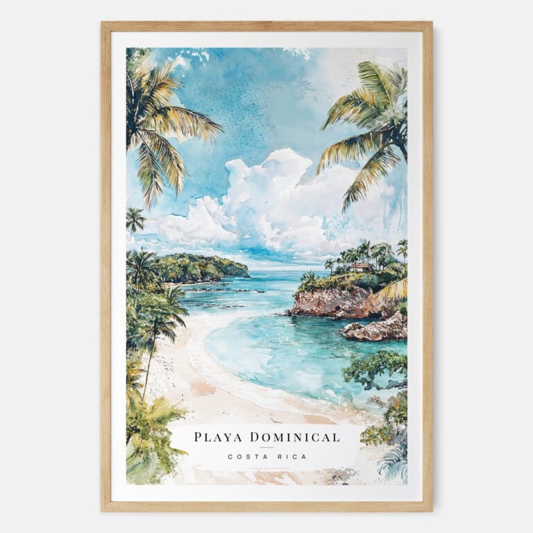 Costa Rica Playa Dominical Watercolor Art Print - Main - Wood Frame