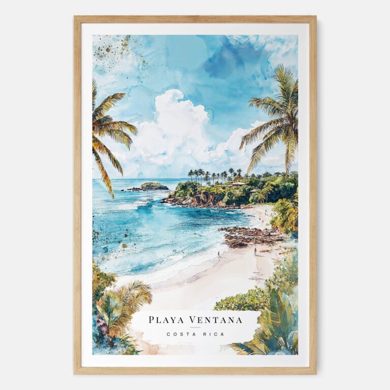 Costa Rica Playa Ventana Watercolor Art Print - Main - Wood Frame