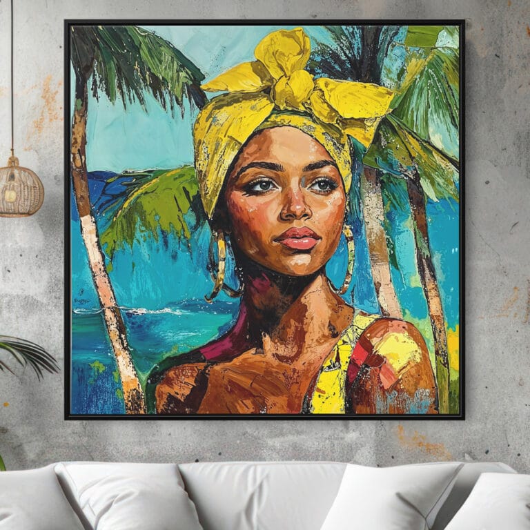 Framed Jamaican Woman Painting Canvas Wall Art - Square - Main