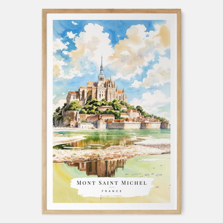 France Mont Saint Michel Watercolor Art Print - Main - Wood Frame