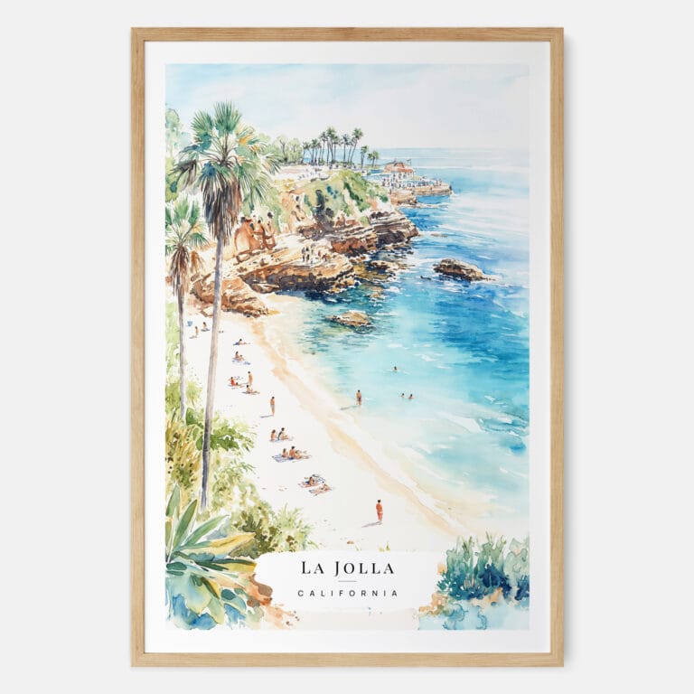 La Jolla Cove Watercolor Art Print - Main - Wood Frame