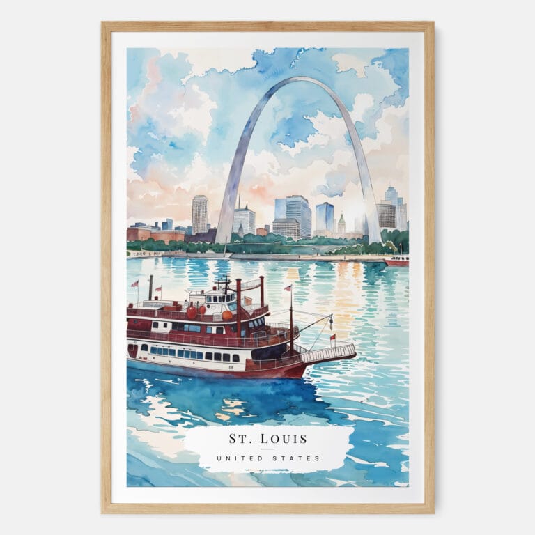 St Louis Skyline Watercolor Art Print - Main - Wood Frame