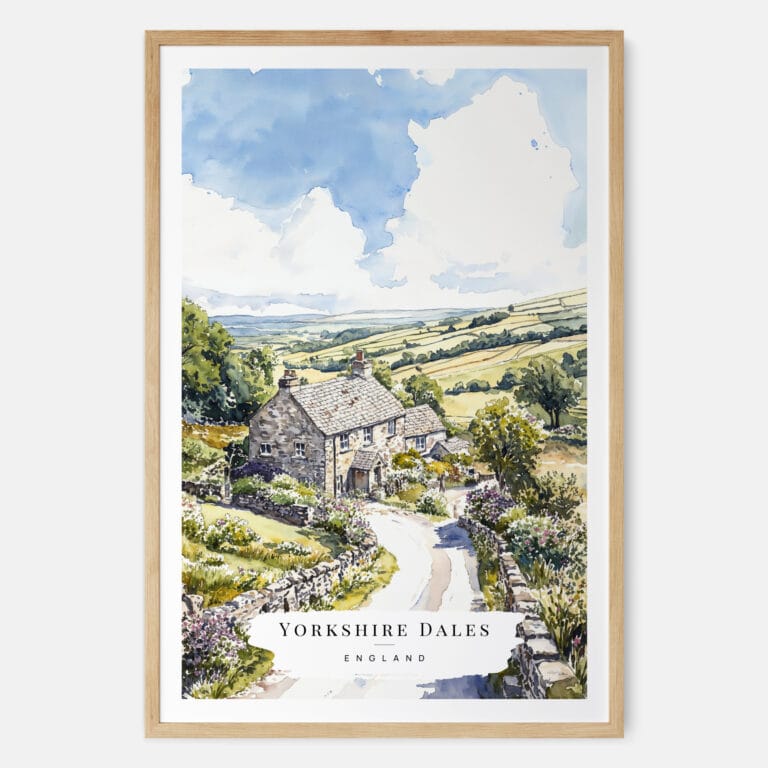 Yorkshire Dales Watercolor Art Print - Main - Wood Frame